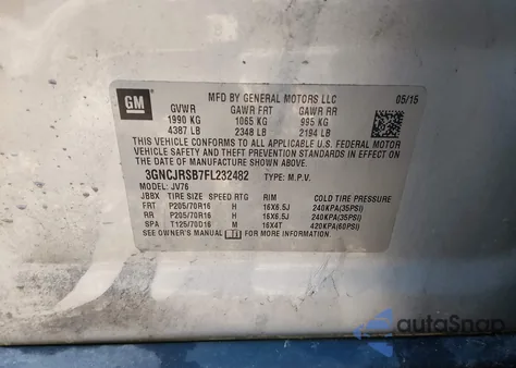 2015 Chevrolet Trax Lt из США, поврежденный, VIN 3GNCJRSB7FL232482